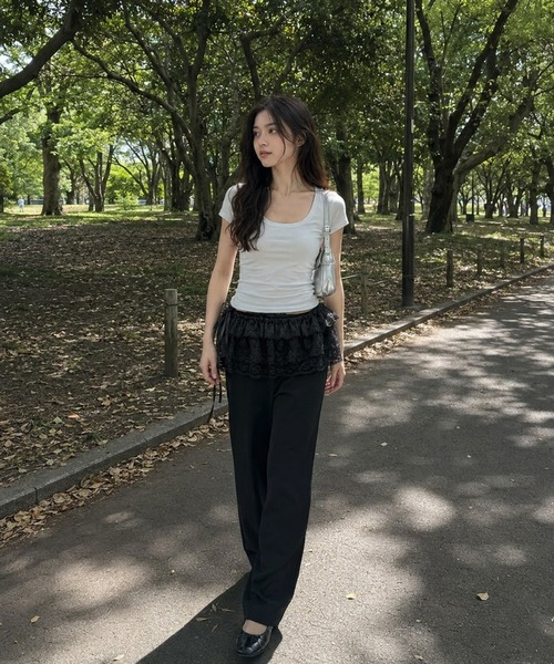 KONVINI（コンビニ）の「【KONVINI select】バレエコア レースレイヤード ラップスカート / ペプラムレース 付け裾 重ね着 オールシーズン（スカート・レディース・ホワイト/ブラック・FREE）」の11枚目の写真