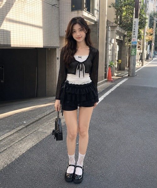 KONVINI（コンビニ）の「【KONVINI select】バレエコア レースレイヤード ラップスカート / ペプラムレース 付け裾 重ね着 オールシーズン（スカート・レディース・ホワイト/ブラック・FREE）」の9枚目の写真