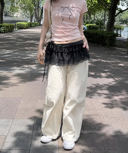 KONVINI（コンビニ）の「【KONVINI select】バレエコア レースレイヤード ラップスカート / ペプラムレース 付け裾 重ね着 オールシーズン（スカート・レディース・ホワイト/ブラック・FREE）」の21枚目の写真