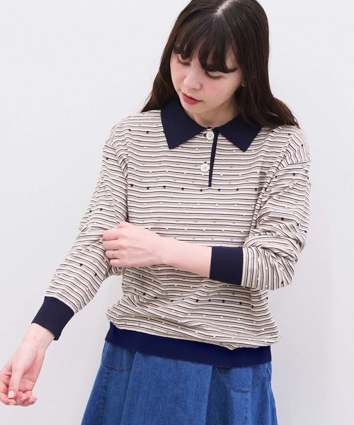 l'atelier du savon(アトリエドサボン)の「ぽんぽんニット 長袖ポロ(ニット/セーター・レディース・マルチ/ピンク/グリーン/チャコールグレー・FREE)」の4枚目の写真
