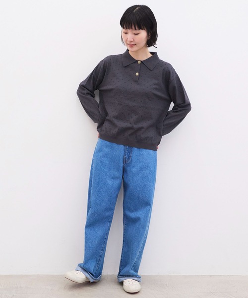 l'atelier du savon(アトリエドサボン)の「ぽんぽんニット 長袖ポロ(ニット/セーター・レディース・マルチ/ピンク/グリーン/チャコールグレー・FREE)」の9枚目の写真
