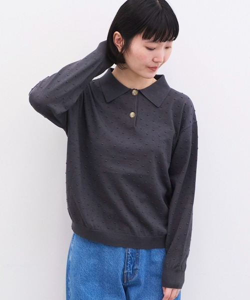 l'atelier du savon(アトリエドサボン)の「ぽんぽんニット 長袖ポロ(ニット/セーター・レディース・マルチ/ピンク/グリーン/チャコールグレー・FREE)」の13枚目の写真
