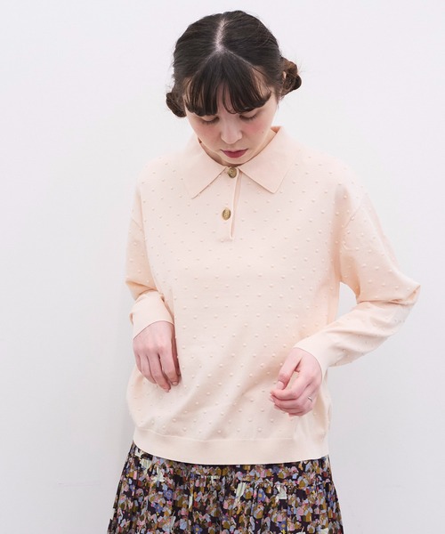l'atelier du savon(アトリエドサボン)の「ぽんぽんニット 長袖ポロ(ニット/セーター・レディース・マルチ/ピンク/グリーン/チャコールグレー・FREE)」の6枚目の写真