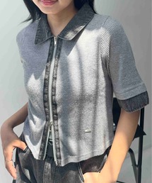 AS KNOW AS plus | 〇デニムシャツドッキング風 Wジップファスナー半袖カーディガン(カーディガン/ボレロ)