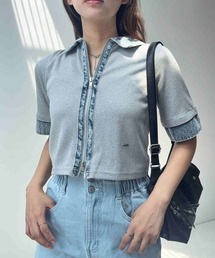 AS KNOW AS plus | 〇デニムシャツドッキング風 Wジップファスナー半袖カーディガン(カーディガン/ボレロ)