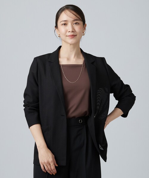 SHOO・LA・RUE(シューラルー)の「【通気性〇/セットアップ可/S-LL/洗濯機可】紫外線対策にも メッシュテーラードジャケット(テーラードジャケット・レディース・オフホワイト/ブラック/ブラウン系その他・01/02/03/04)」の11枚目の写真