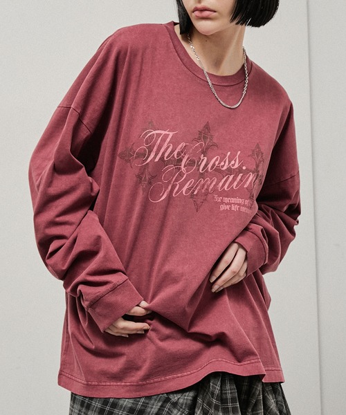 Alfred Alex（アルフレッドアレックス）の「【Alfred Alex】Cross Graphic L/S Tee / クロスグラフィック ヴィンテージライク ロンT（Tシャツ/カットソー・メンズ・レッド/ブラック系/オリーブ/ダークブラウン/ブラック・M/L）」の5枚目の写真