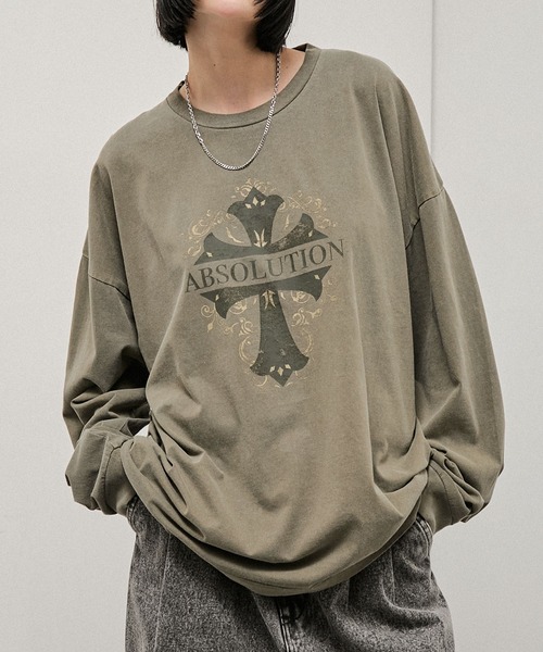 Alfred Alex（アルフレッドアレックス）の「【Alfred Alex】Cross Graphic L/S Tee / クロスグラフィック ヴィンテージライク ロンT（Tシャツ/カットソー・メンズ・レッド/ブラック系/オリーブ/ダークブラウン/ブラック・M/L）」の4枚目の写真