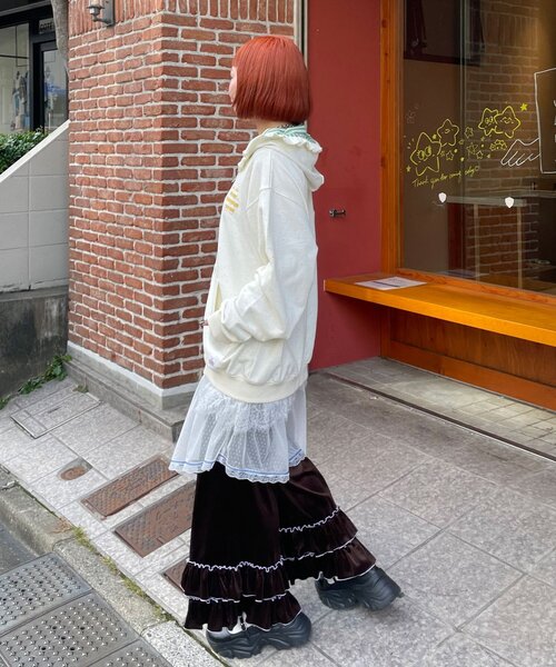 HELLO.SANFRANCISCO(ハローサンフランシスコ)の「【HELLO.SANFRANCISCO/ハローサンフランシスコ】ボーダーワッペンフリルジップネップフーディ(パーカー・レディース・アイボリー/ブルー/ピンク・ONE SIZE)」の8枚目の写真