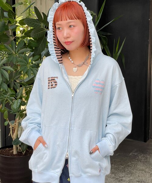 HELLO.SANFRANCISCO(ハローサンフランシスコ)の「【HELLO.SANFRANCISCO/ハローサンフランシスコ】ボーダーワッペンフリルジップネップフーディ(パーカー・レディース・アイボリー/ブルー/ピンク・ONE SIZE)」の10枚目の写真