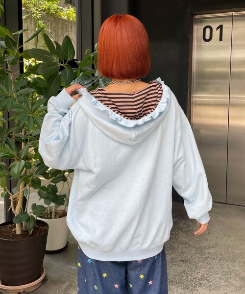 HELLO.SANFRANCISCO(ハローサンフランシスコ)の「【HELLO.SANFRANCISCO/ハローサンフランシスコ】ボーダーワッペンフリルジップネップフーディ(パーカー・レディース・アイボリー/ブルー/ピンク・ONE SIZE)」の13枚目の写真