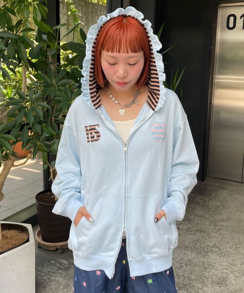 HELLO.SANFRANCISCO(ハローサンフランシスコ)の「【HELLO.SANFRANCISCO/ハローサンフランシスコ】ボーダーワッペンフリルジップネップフーディ(パーカー・レディース・アイボリー/ブルー/ピンク・ONE SIZE)」の14枚目の写真