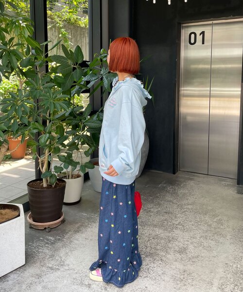HELLO.SANFRANCISCO(ハローサンフランシスコ)の「【HELLO.SANFRANCISCO/ハローサンフランシスコ】ボーダーワッペンフリルジップネップフーディ(パーカー・レディース・アイボリー/ブルー/ピンク・ONE SIZE)」の16枚目の写真