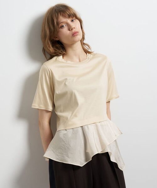 LANVIN en Bleu(ランバンオンブルー)の「アシンメヘムコンビカットソー(Tシャツ/カットソー・レディース・ブラック/ベージュ/オフホワイト・38)」の1枚目の写真