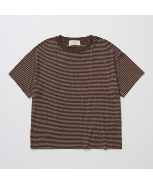 And Again(アンドアゲイン)の「クロップストライプTシャツ(Tシャツ/カットソー・メンズ・ブラック/ネイビー/ブラウン・FREE)」の1枚目の写真