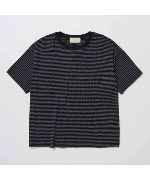 And Again(アンドアゲイン)の「クロップストライプTシャツ(Tシャツ/カットソー・メンズ・ブラック/ネイビー/ブラウン・FREE)」の2枚目の写真