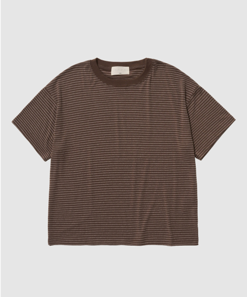 And Again(アンドアゲイン)の「クロップストライプTシャツ(Tシャツ/カットソー・メンズ・ブラック/ネイビー/ブラウン・FREE)」の4枚目の写真