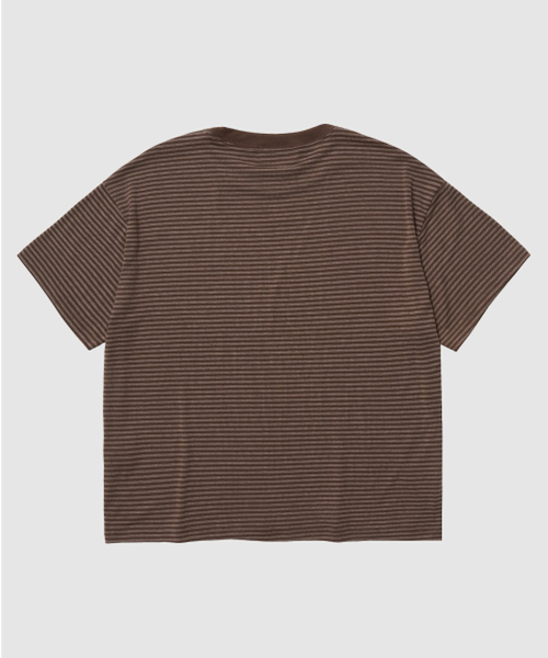 And Again(アンドアゲイン)の「クロップストライプTシャツ(Tシャツ/カットソー・メンズ・ブラック/ネイビー/ブラウン・FREE)」の5枚目の写真