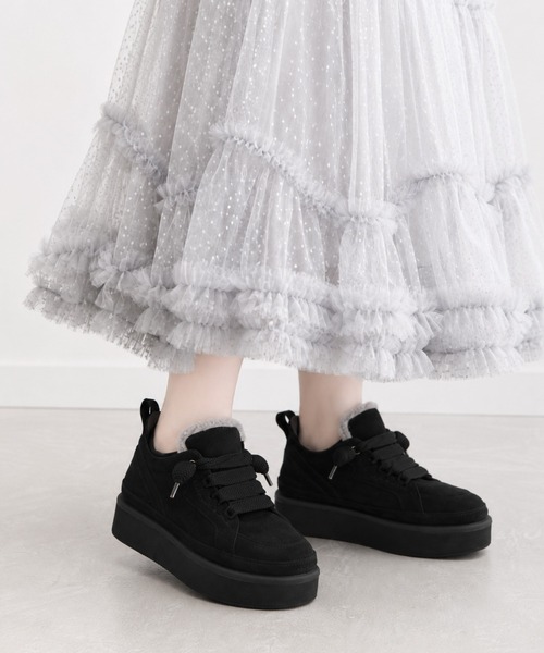 coca（ANDEX shoes product）（コカ）の「ふわふわボア 厚底 ひも靴 レースアップ スニーカー（スニーカー・レディース・ベージュ/ブラック・LARGE）」の18枚目の写真