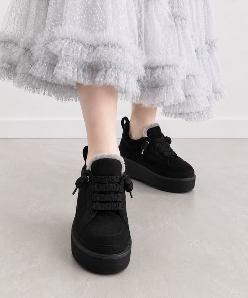 coca（ANDEX shoes product）（コカ）の「ふわふわボア 厚底 ひも靴 レースアップ スニーカー（スニーカー・レディース・ベージュ/ブラック・LARGE）」の19枚目の写真