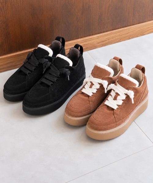 coca（ANDEX shoes product）（コカ）の「ふわふわボア 厚底 ひも靴 レースアップ スニーカー（スニーカー・レディース・ベージュ/ブラック・LARGE）」の13枚目の写真