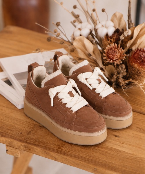 coca（ANDEX shoes product）（コカ）の「ふわふわボア 厚底 ひも靴 レースアップ スニーカー（スニーカー・レディース・ベージュ/ブラック・LARGE）」の14枚目の写真