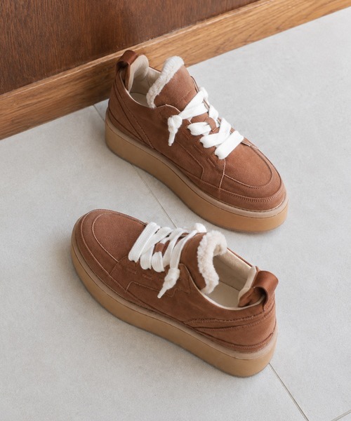 coca（ANDEX shoes product）（コカ）の「ふわふわボア 厚底 ひも靴 レースアップ スニーカー（スニーカー・レディース・ベージュ/ブラック・LARGE）」の7枚目の写真