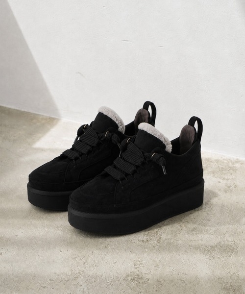 coca（ANDEX shoes product）（コカ）の「ふわふわボア 厚底 ひも靴 レースアップ スニーカー（スニーカー・レディース・ベージュ/ブラック・LARGE）」の8枚目の写真