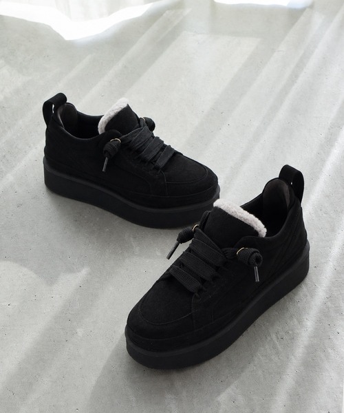 coca（ANDEX shoes product）（コカ）の「ふわふわボア 厚底 ひも靴 レースアップ スニーカー（スニーカー・レディース・ベージュ/ブラック・LARGE）」の9枚目の写真