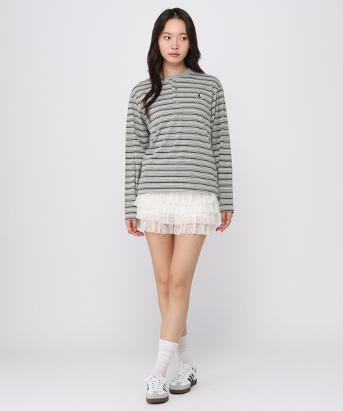 ALAND(エーランド)の「【UNISEX】ALAND/ボーダーヘンリーロングスリーブ(Tシャツ/カットソー・レディース・ブラウン/グレー・SMALL/LARGE)」の4枚目の写真