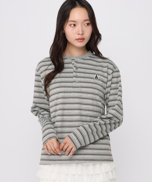 ALAND(エーランド)の「【UNISEX】ALAND/ボーダーヘンリーロングスリーブ(Tシャツ/カットソー・レディース・ブラウン/グレー・SMALL/LARGE)」の7枚目の写真