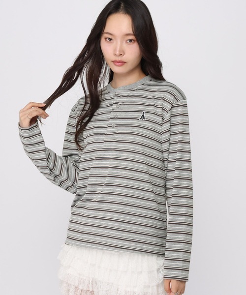 ALAND(エーランド)の「【UNISEX】ALAND/ボーダーヘンリーロングスリーブ(Tシャツ/カットソー・レディース・ブラウン/グレー・SMALL/LARGE)」の8枚目の写真