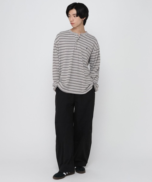 ALAND(エーランド)の「【UNISEX】ALAND/ボーダーヘンリーロングスリーブ(Tシャツ/カットソー・レディース・ブラウン/グレー・SMALL/LARGE)」の9枚目の写真