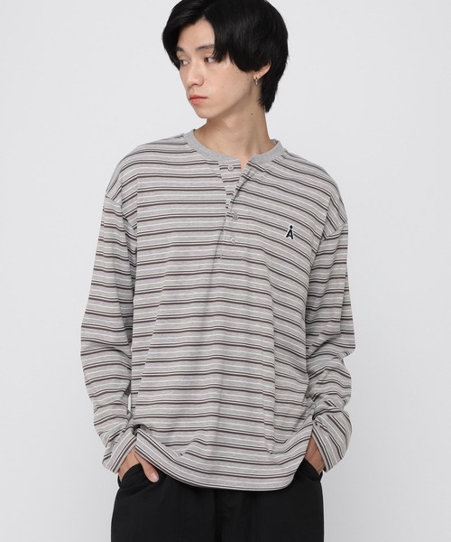 ALAND(エーランド)の「【UNISEX】ALAND/ボーダーヘンリーロングスリーブ(Tシャツ/カットソー・レディース・ブラウン/グレー・SMALL/LARGE)」の13枚目の写真