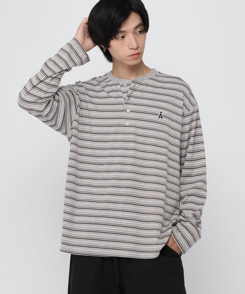 ALAND(エーランド)の「【UNISEX】ALAND/ボーダーヘンリーロングスリーブ(Tシャツ/カットソー・レディース・ブラウン/グレー・SMALL/LARGE)」の14枚目の写真