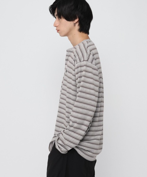 ALAND(エーランド)の「【UNISEX】ALAND/ボーダーヘンリーロングスリーブ(Tシャツ/カットソー・レディース・ブラウン/グレー・SMALL/LARGE)」の16枚目の写真