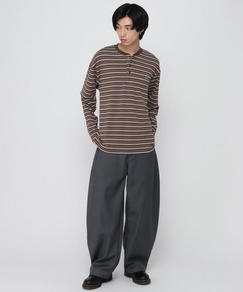 ALAND(エーランド)の「【UNISEX】ALAND/ボーダーヘンリーロングスリーブ(Tシャツ/カットソー・レディース・ブラウン/グレー・SMALL/LARGE)」の18枚目の写真