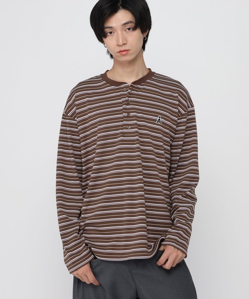 ALAND(エーランド)の「【UNISEX】ALAND/ボーダーヘンリーロングスリーブ(Tシャツ/カットソー・レディース・ブラウン/グレー・SMALL/LARGE)」の22枚目の写真