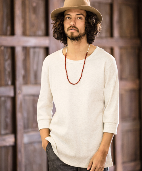 Magine（マージン）の「mlt1600 - Magine×CAMBIO Waffle Long Length 3/4 Sleeve Tee（Tシャツ/カットソー・メンズ・ホワイト/グレー/オートミール/ブラック・48(L)/44(S)/46(M)）」の4枚目の写真