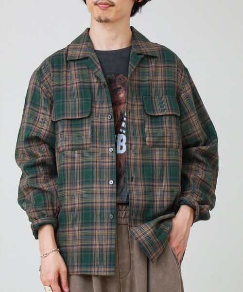 GLOSTER（グロスター）の「ダブルガーゼチェックシャツ オープンカラーシャツ ロングスリーブ（シャツ/ブラウス・メンズ・ブラック系その他/グリーン系その他/ベージュ系その他・S/M/L）」の16枚目の写真