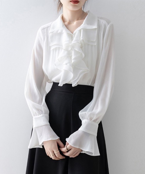 ONEP STAR（ワンピスター）の「ラッフルフリル長袖シャツブラウス（シャツ/ブラウス・レディース・ホワイト・MEDIUM/X-LARGE/LARGE）」の5枚目の写真