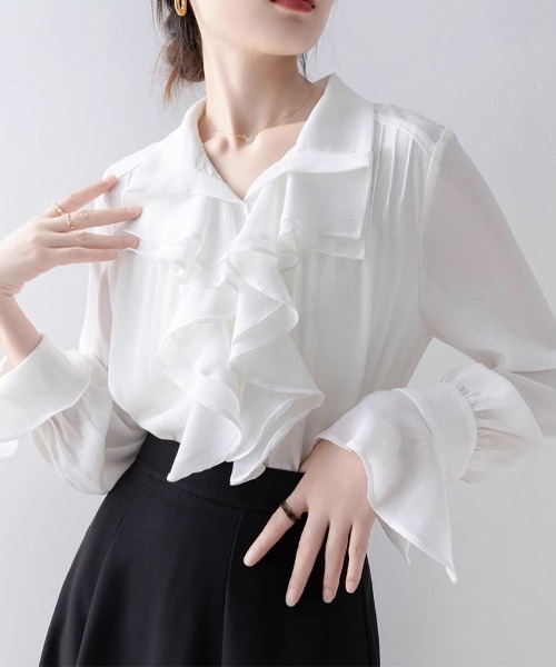 ONEP STAR（ワンピスター）の「ラッフルフリル長袖シャツブラウス（シャツ/ブラウス・レディース・ホワイト・MEDIUM/X-LARGE/LARGE）」の6枚目の写真