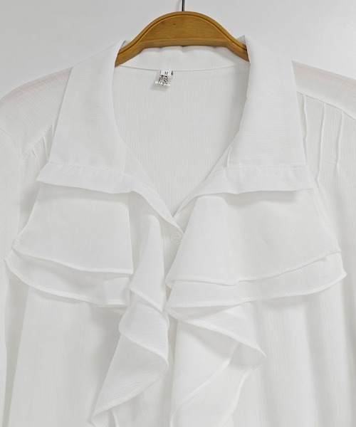 ONEP STAR（ワンピスター）の「ラッフルフリル長袖シャツブラウス（シャツ/ブラウス・レディース・ホワイト・MEDIUM/X-LARGE/LARGE）」の10枚目の写真