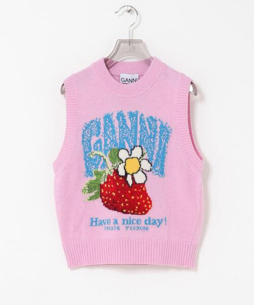 GANNI(ガニー)の「GANNI GRAPHIC WOOL VEST(ベスト・レディース・ピンク・SMALL)」の1枚目の写真