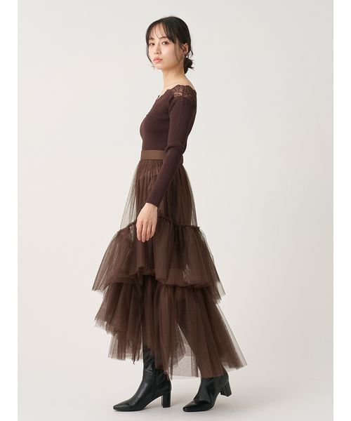 SNIDEL(スナイデル)の「レースオフショルダーニットプルオーバー(ニット/セーター・レディース・オフホワイト/ブラウン/イエロー/ブラック・F)」の12枚目の写真
