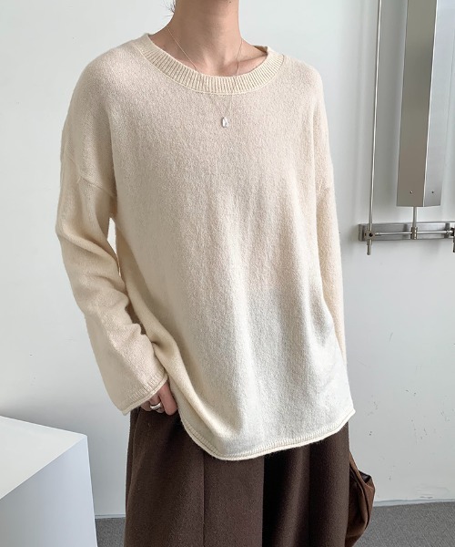 COCOMOMO(ココモモ)の「ドロップショルダーニット ルーズニット クルーネック ニット セーター オーバーサイズ 長袖 トップス シンプル カジュアル 秋服 冬服(ニット/セーター・レディース・ネイビー/アイボリー/ベージュ/ダークブラウン/ブラック/モカ/オレンジ/ダークグレー・FREE)」の21枚目の写真