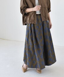 〈洗濯機可能〉フラワー ジャカード タック フレア スカート