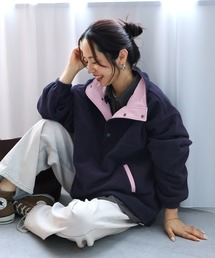フリース配色プルオーバー