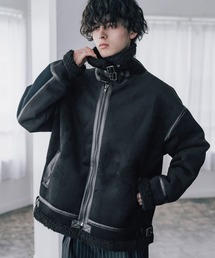 オーバーサイズ B-3フェイクムートン2WAY裏ボアスタンドネックブルゾン