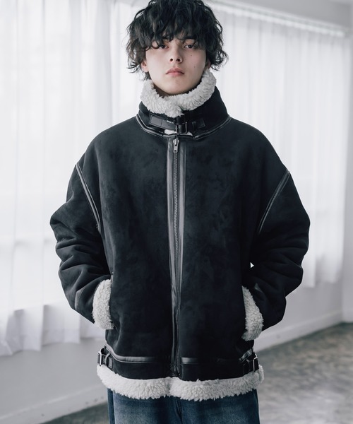 Rocky Monroe(ロッキーモンロー)の「オーバーサイズ B-3フェイクムートン2WAY裏ボアスタンドネックブルゾン(ブルゾン・メンズ・ブラック×ブラック/ブラック/ブラウン・M/L/XL)」の12枚目の写真